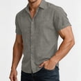 thumbnail image 7 of LEKWK Linen Tops for Men Collared Button Down Shirts Lightweight Short Sleeve Rolled Cuff Slim Fit Casual Tees Athletic Work Office Daily Outfits Gray XXL, 7 of 7