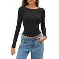 thumbnail image 2 of Womens Shirts Crop Top Crewneck Solid Slim Fit Long Sleeve Womens Shirts Black Size XS, 2 of 5