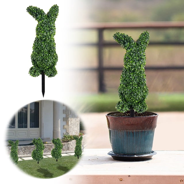 Riforla Rabbit Shape Insert Green Rabbit Shape Potted Easter Bunny Suitable for Easter Porch Decoration Outdoor/indoor Flat Green Ground Plug Green_003