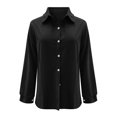 thumbnail image 5 of ManxiVoo Women's Corduroy Shirt Lapel Collar Fitted Shoulder Long Sleeve Casual Street Style Top for Fall Layering L Size Black, 5 of 9