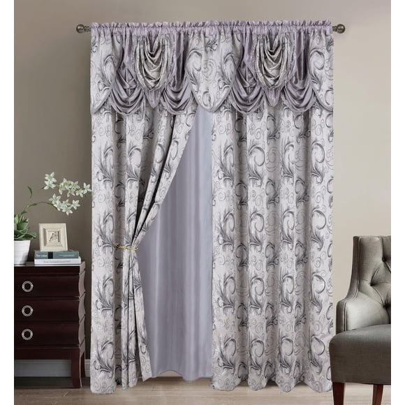 Juego de Cortinas GLORY RUGS Jacquard Lujo 137x213 cm Gris Plateado