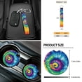 thumbnail image 7 of Jeiento Rainbow Tie Dye Front Car Seat Cover Set of 12 Auto Steering Wheel Seat Belt Cover Center Console Cover Coasters Trash Bin Phone Holder Cup Holders Rearview Mirror Cover Key Ring, 7 of 7