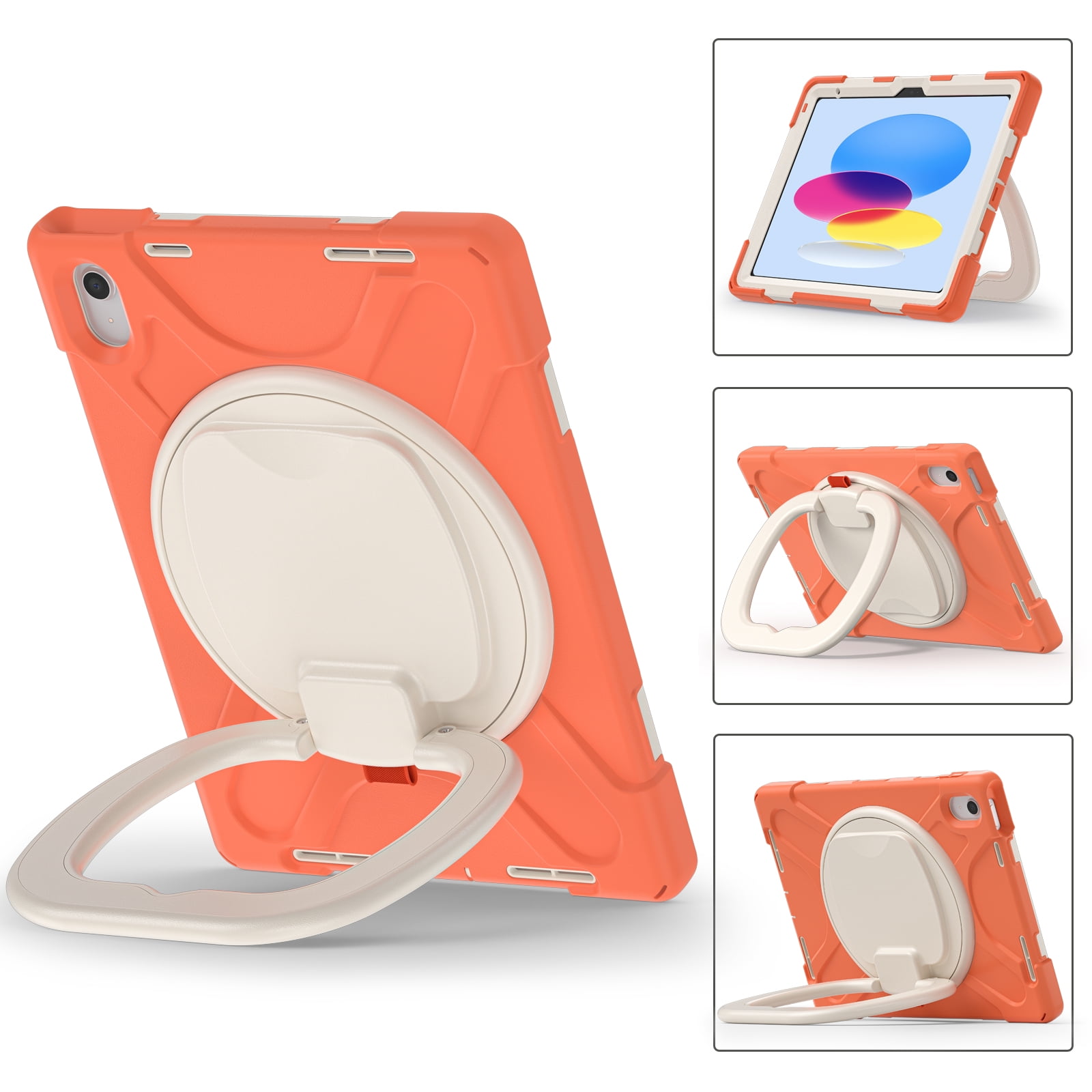 iPad 10th Generation 10.9 Inch Case 2022, TECH CIRCLE Heavy Duty Shockproof Rugged Protective Rotating Stand Case with Pencil Holder Handle Grip Kids Case for Apple iPad iPad 10th Gen 2022, Orange