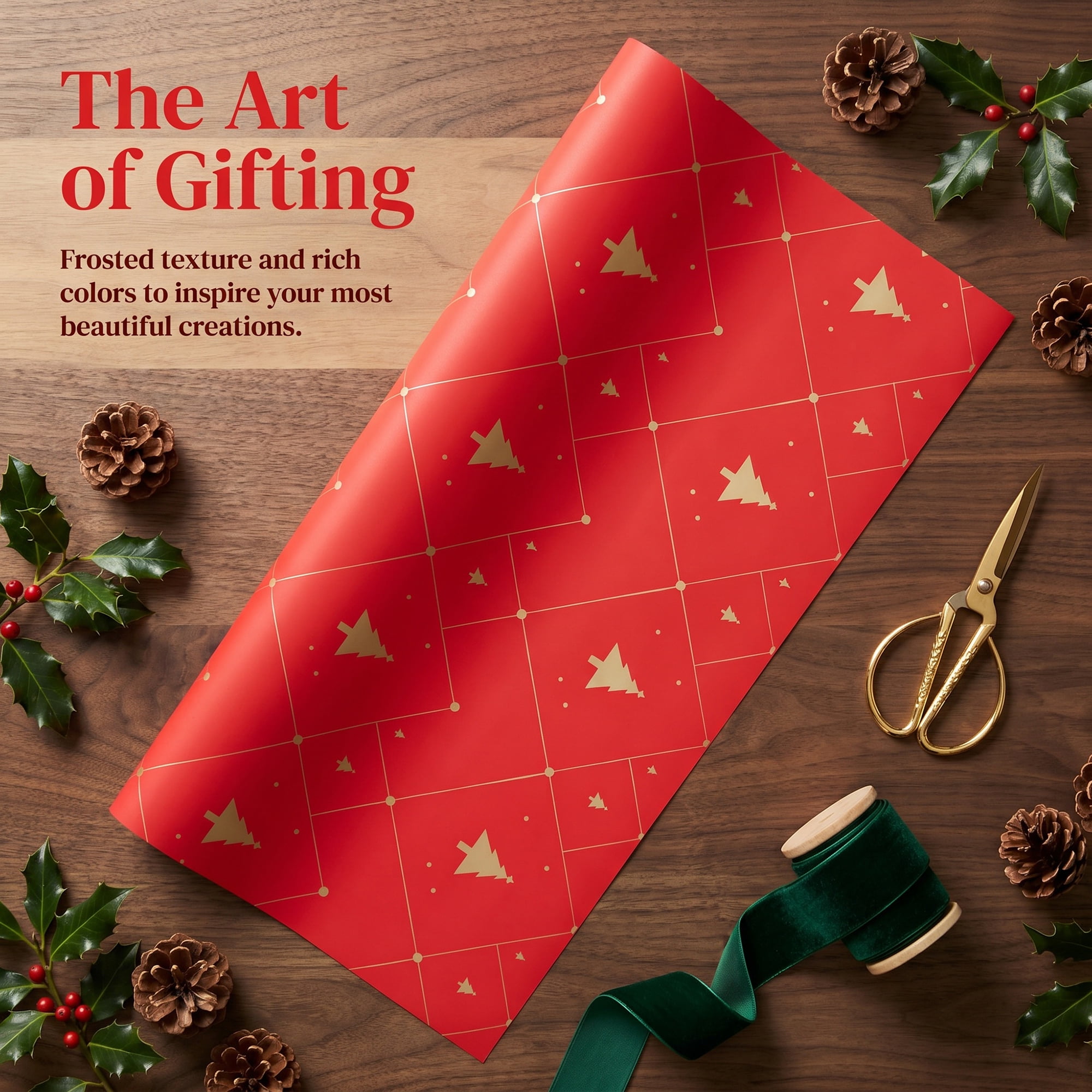 Unique Bargains Waterproof Matte Gift Wrap Paper for Bouquets Red Big Tree 22"x 22"