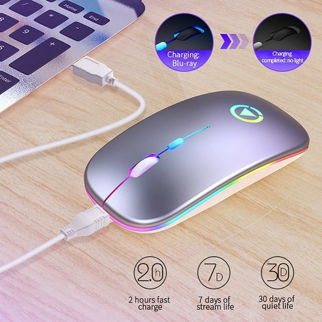 For Laptop Lightweight Portable Colorful Light Bluetooth Rechargeable Mute Wireless Mouse