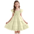thumbnail image 3 of XZNPDUCQ Girls Summer Sundress Floral Print Strap Sleeveless Dress Size 6-15 Years Wedding Princess Dress (3-4 Years,Light Yellow), 3 of 7