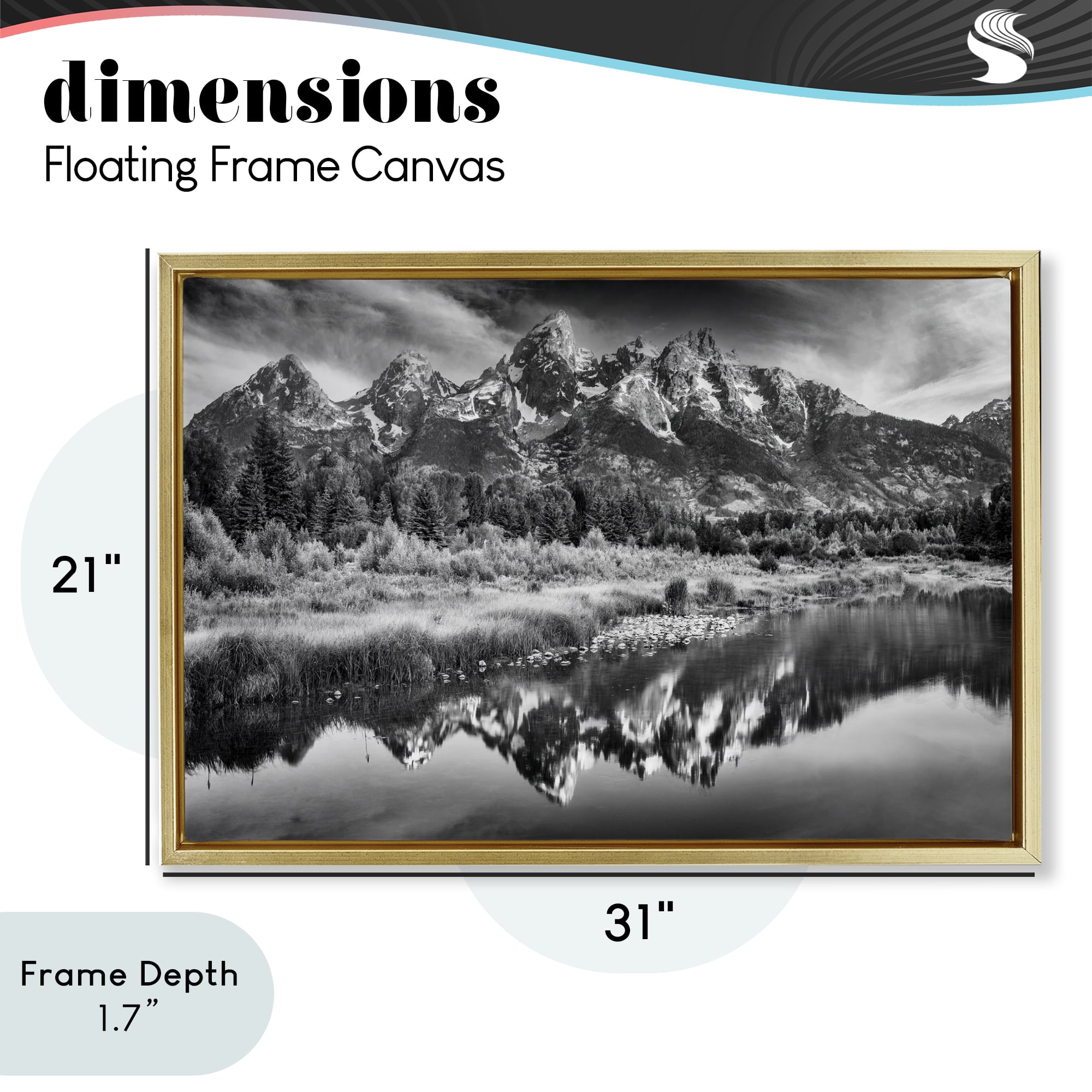 Stupell Industries Teton Mountain Reflections Gold Framed Floater Canvas Wall Art, design by Rick Berk