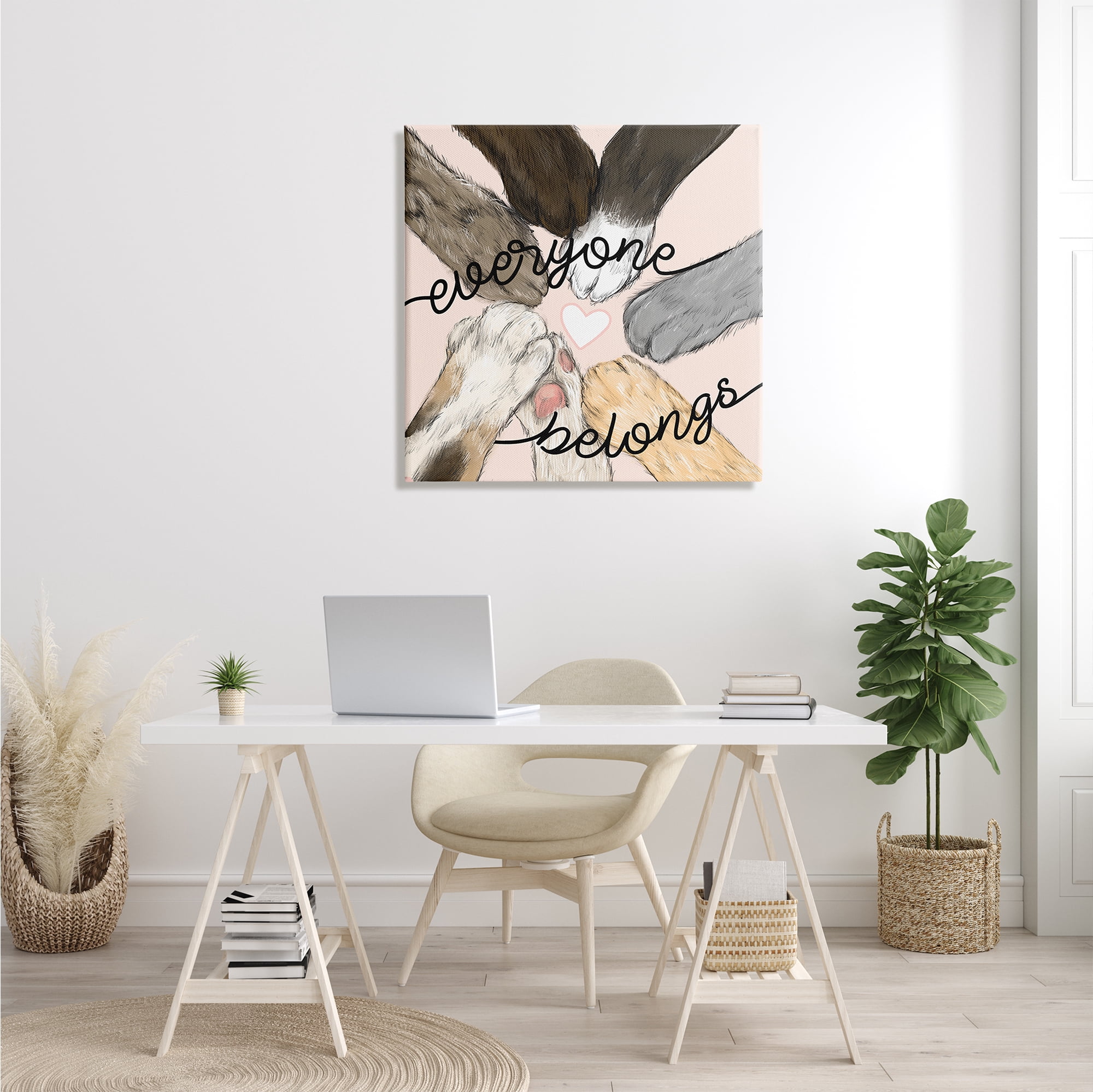Stupell Industries Everyone Belongs Inclusivity Phrase Pet Cat Paws Inspirational Painting Gallery Wrapped Canvas Print Wall Art, 30 x 30