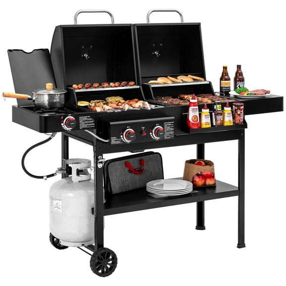 Royal Gourmet ZH3005 2-Burner Gas and Charcoal Combo Grill with Side Burner, 34,000 BTU Dual Fuel Grill for Outdoor Patio Garden Picnic Backyard Cooking, Black