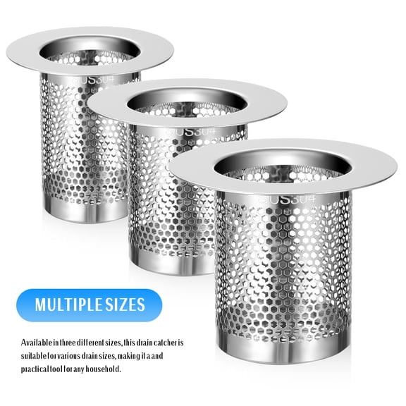 KALLORY 3Pcs Metal Drain Stopper Hair Catcher for Shower and Sink Silver