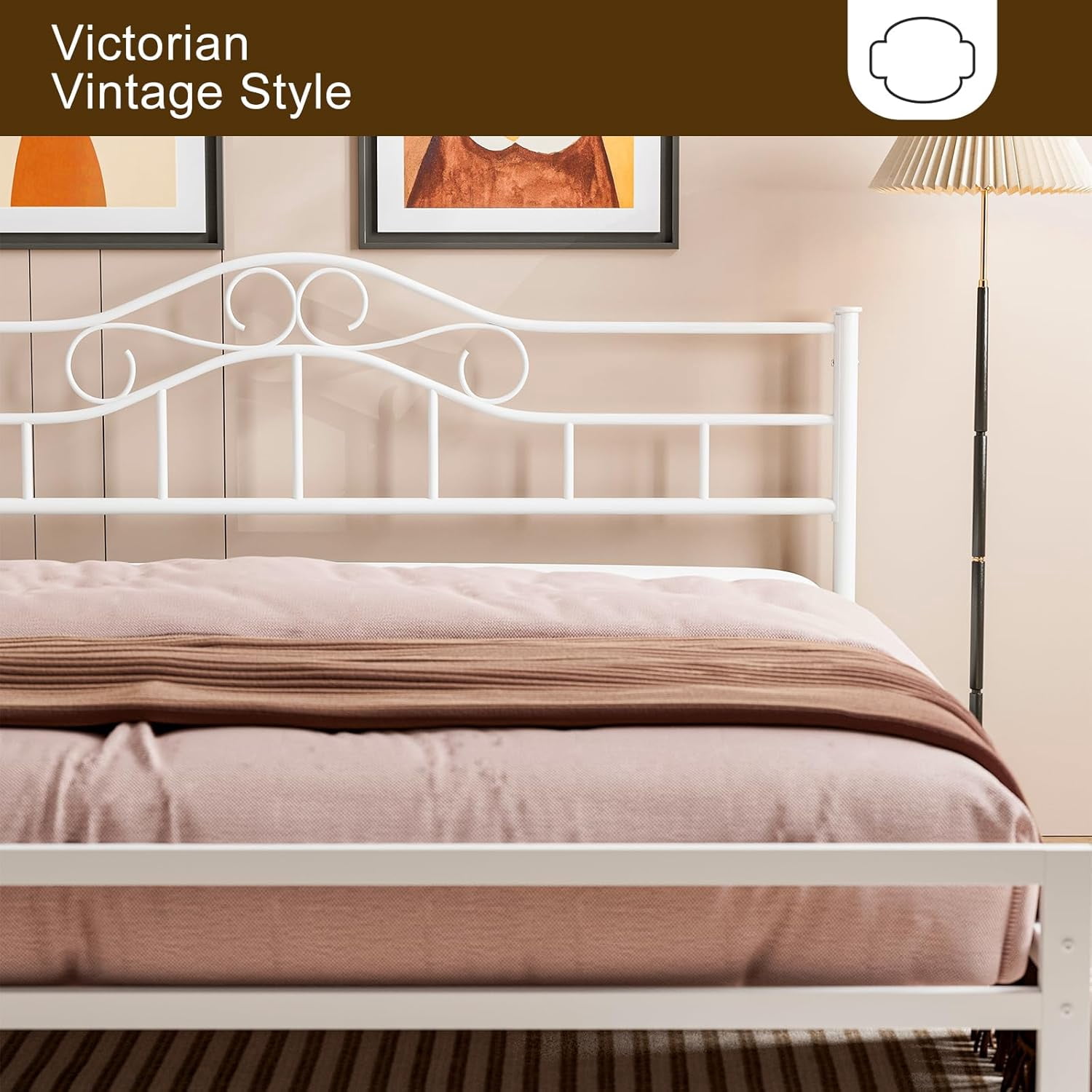 ARICOEASY King Size Metal Headboard, Vintage Iron Headboard with Adjustable Height for King Beds, White
