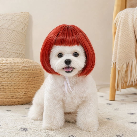 Funny Pet Wig Costume Hairpiece, Adjustable Short Bob Dog Wig for Small Dogs and Cats, Cosplay Dress Up Hair Accessories for Halloween Christmas Party