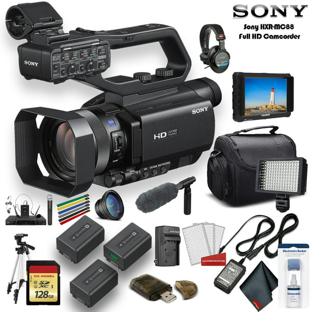Sony HXR-MC88 Full HD Camcorder With Large Soft Case, 2 Extra Sony ShotGun Mic, 64GB Memory Card, Sony Headphones, External 4K LED Light, Cleaning and More - Vlogging Bundle -