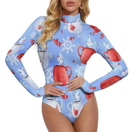 Long Sleeve Bodysuit for Women Coffee Love Cup Winter Turtleneck Bodysuits Tops Jumpsuit Tummy Control  Fall Fashion 2024