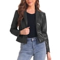 thumbnail image 1 of CHAQUETA DE CUERO PARA MUJER INSPIRADA CHIC, BLAZER DE MANGA LARGA, CON SOLAPA EN V, ESTILO VINTAGE MOTO BIKER, ABRIGO VEGANO DE PIEL SINTÉTICA, TALLA XS, NEGRO, 1 of 6
