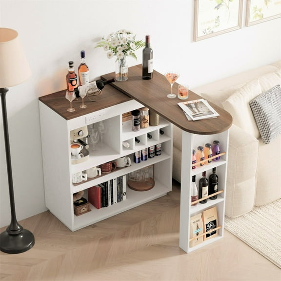 ModernMate 360° Rotating Bar Table with Built-in Power Outlet for Living Room Kitchen