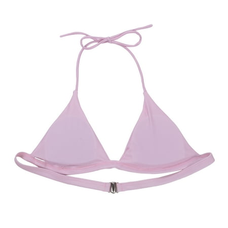 Women Summer Bikini Top  Solid Color Padded Wire Free Halter Bra  Triangle Back Buckles Swimsuit Tops
