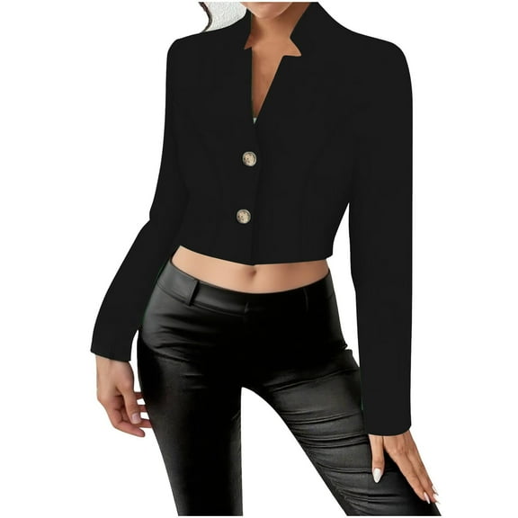 Blazer for Women Button Down Cardigan Elegant Notched Lapel Long Sleeve Work Open Front Cropped Loose Business Office Jacket Casual Black L