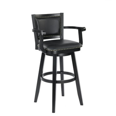 Benjara BM316534 36 in. Kera Black Faux Leather & Brass Nailhead Extra Tall Swivel Bar Stool Chair