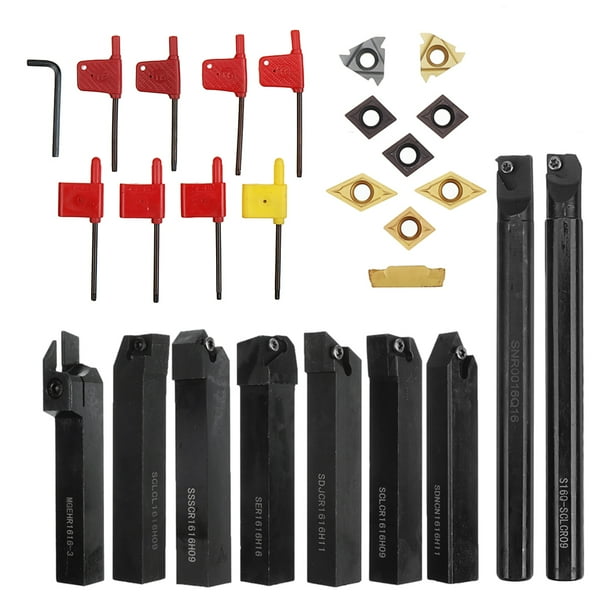 9Pcs 16mm Shank Lathe Boring Bar Turning Tool Holder Set With Carbide