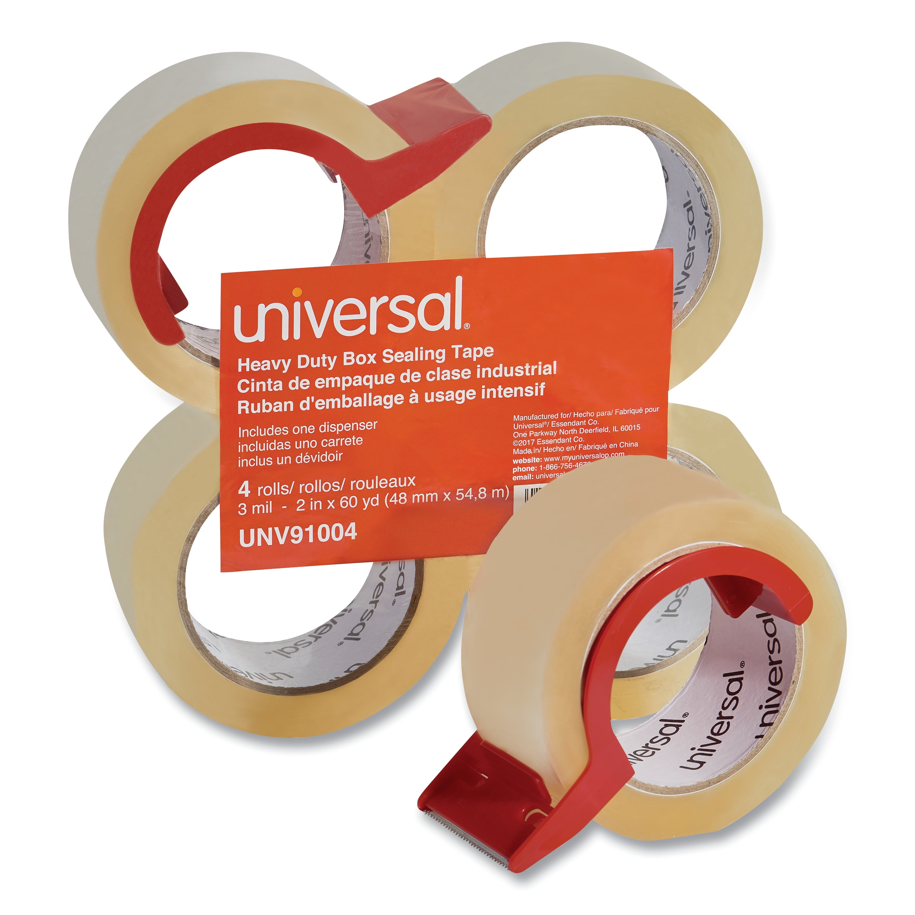 Universal HeavyDuty Box Sealing Tape with Dispenser, 3" Core, 1.88" x
