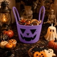 thumbnail image 2 of Halloween Woven Pumpkin Candy Basket with Handles, Cotton Rope Storage Tote for Trick or Treat, Decorative Candy Bowl for Candies Storage, Spooky Gift Basket Container 7x6.3Inch, 2 of 8