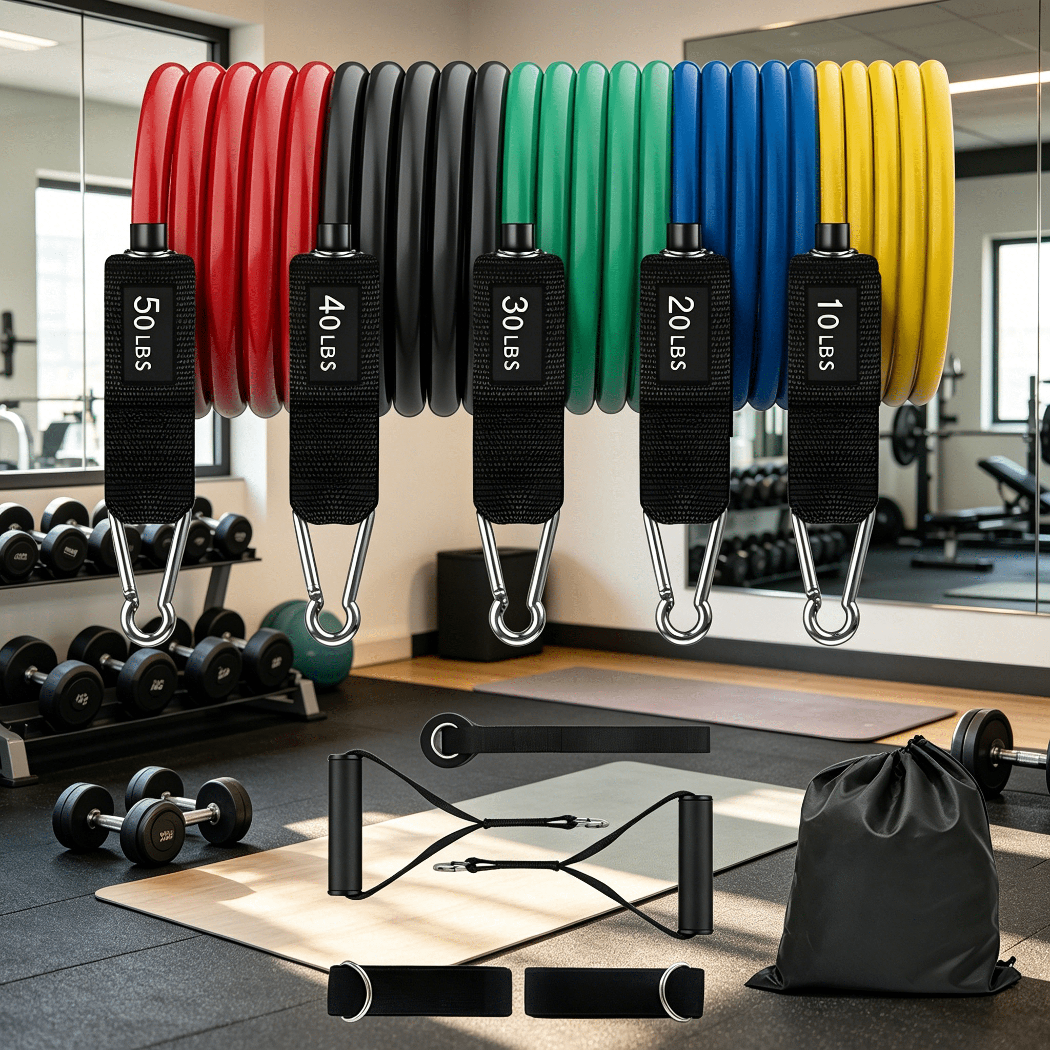 BESTSKY 2026 New Resistance Bands Set, Exercise Bands with Door Anchor, Handles, Carry Bag, Legs Ankle Straps for Resistance Training, Physical Therapy, Home Workouts for Gym, Home, Office, Travel