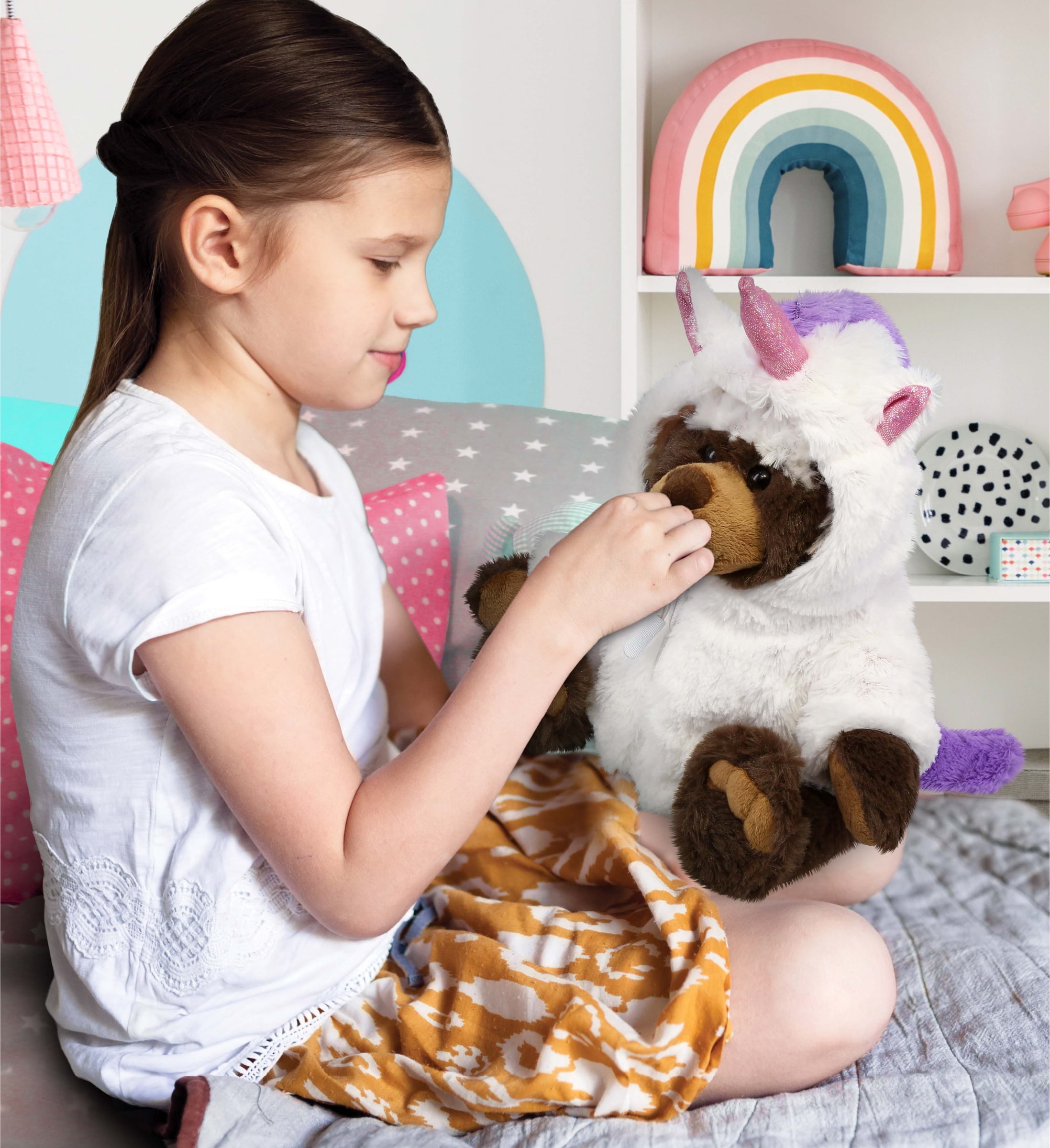 DolliBu Brown Bear Unicorn Plush Stuffed Animal Toy - Super Soft Bearcorn Dress Up with Removable Plush Unicorn Outfit, Cute Fantasy Pet Life Gift - 11 Inches