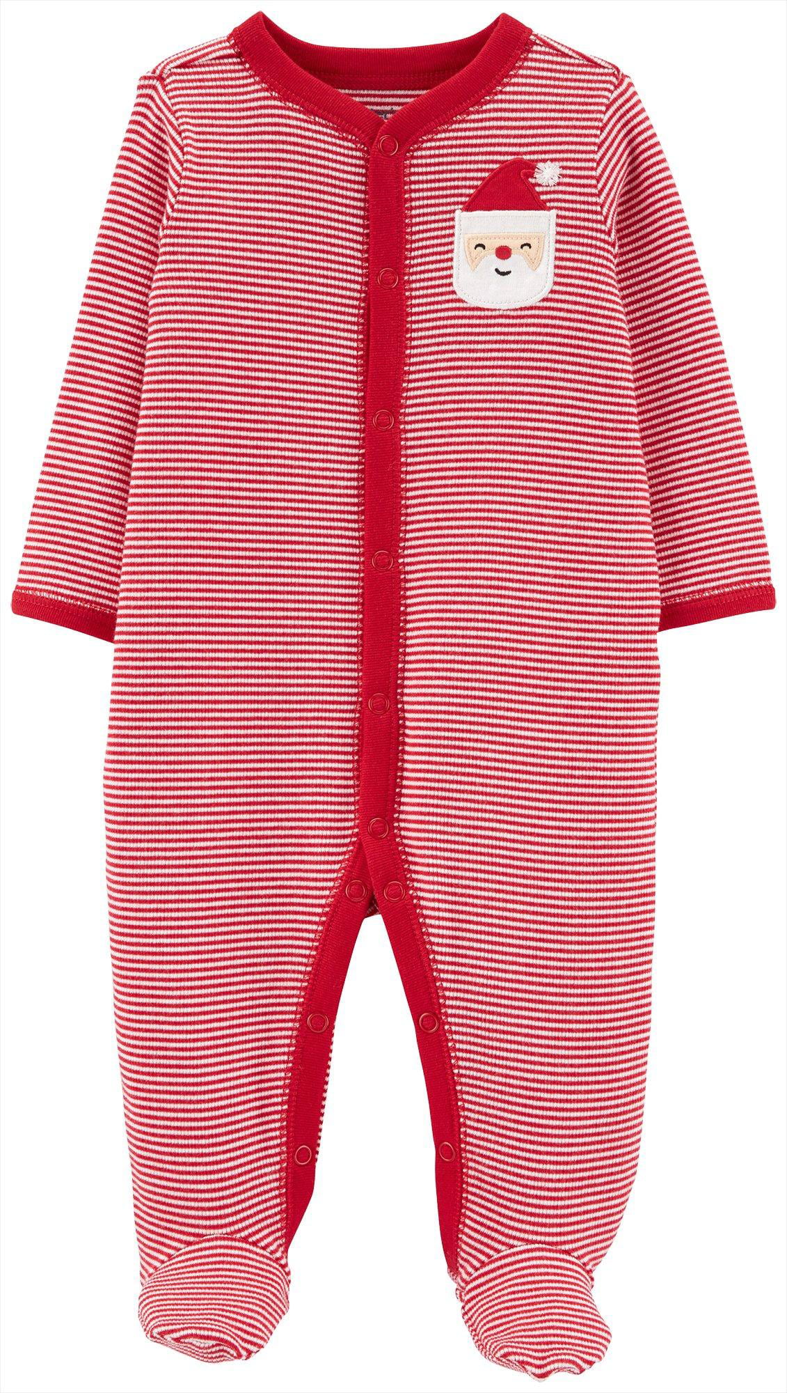 BOYS 6 MONTHS CARTER'S FOOTED SLEEPER SANTA HAT STRIPED CHRISTMAS PAJAMAS #16324 