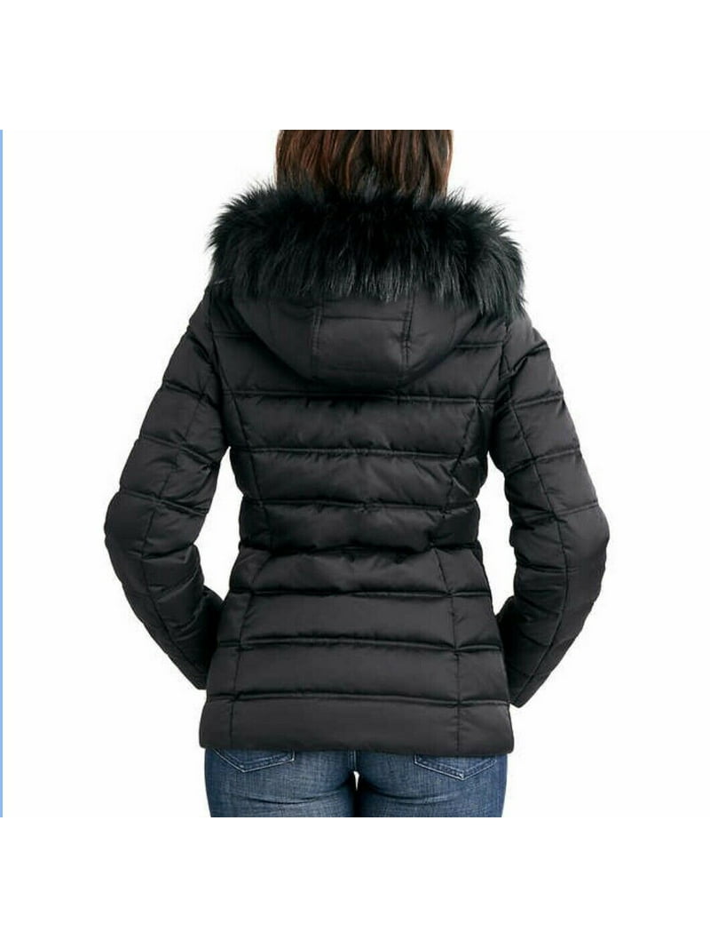 Nautica Women's COAT Faux Fur Trim Hooded Midweight Puffer Jacket