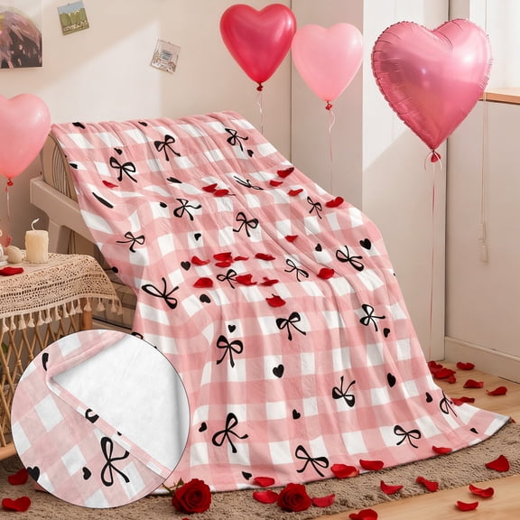 Bows Throw Blankets,Black Bow Preppy Blanket Coquette Flannel Soft Cute Bow Aesthetic Classroom Room Decor for Sofa Couch Travel Bed Valentine's Day Decoration 59"x39"