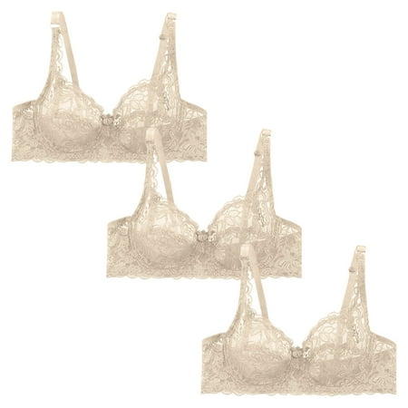 frariair Women s 3-Piece Lace Underwire Bra Set  Adjustable Straps Sexy Lingerie Breathable Comfort for Everyday Wear
