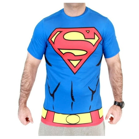 Superman Performance Athletic Costume Adult T-Shirt with Muscles and Belt (Best Couple Printed T Shirts)
