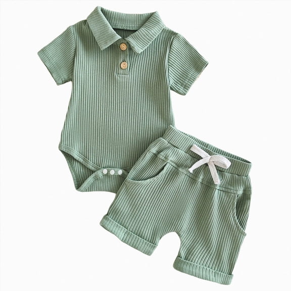 Toddler Baby Boy Summer Clothes Short Sleeve Buttons T-Shirt Tops Drawstring Shorts Sets 2Pcs Cotton Linen Outfits Kaprioy Baby Boy Clothes 0 3 6 12 18 Months
