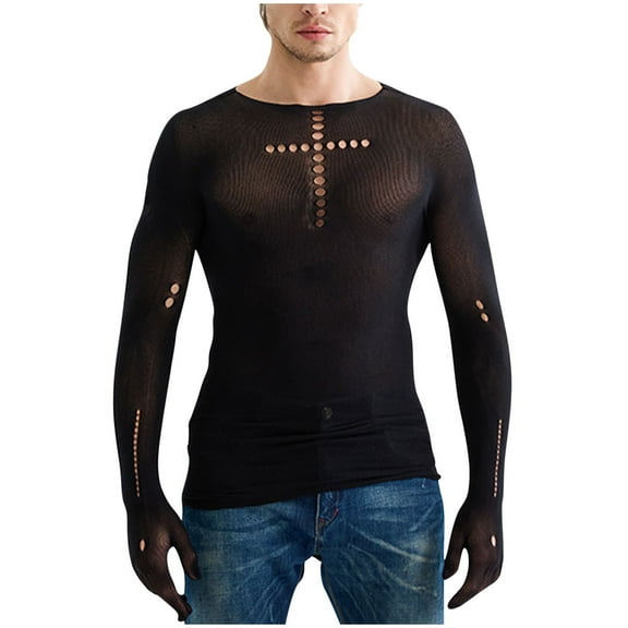 Hfnxid Boxer Briefs for Men,Men's Sexy Solid Color Long Sleeved Mesh With Straps Fishing Net Sexy Lingerie Top