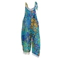 thumbnail image 2 of Spring Summer Plus Size Boho Overalls for Women Hippie Cloth Floral Printed Jumpsuits Spaghetti Strap Rompers Blue 5XL, 2 of 3