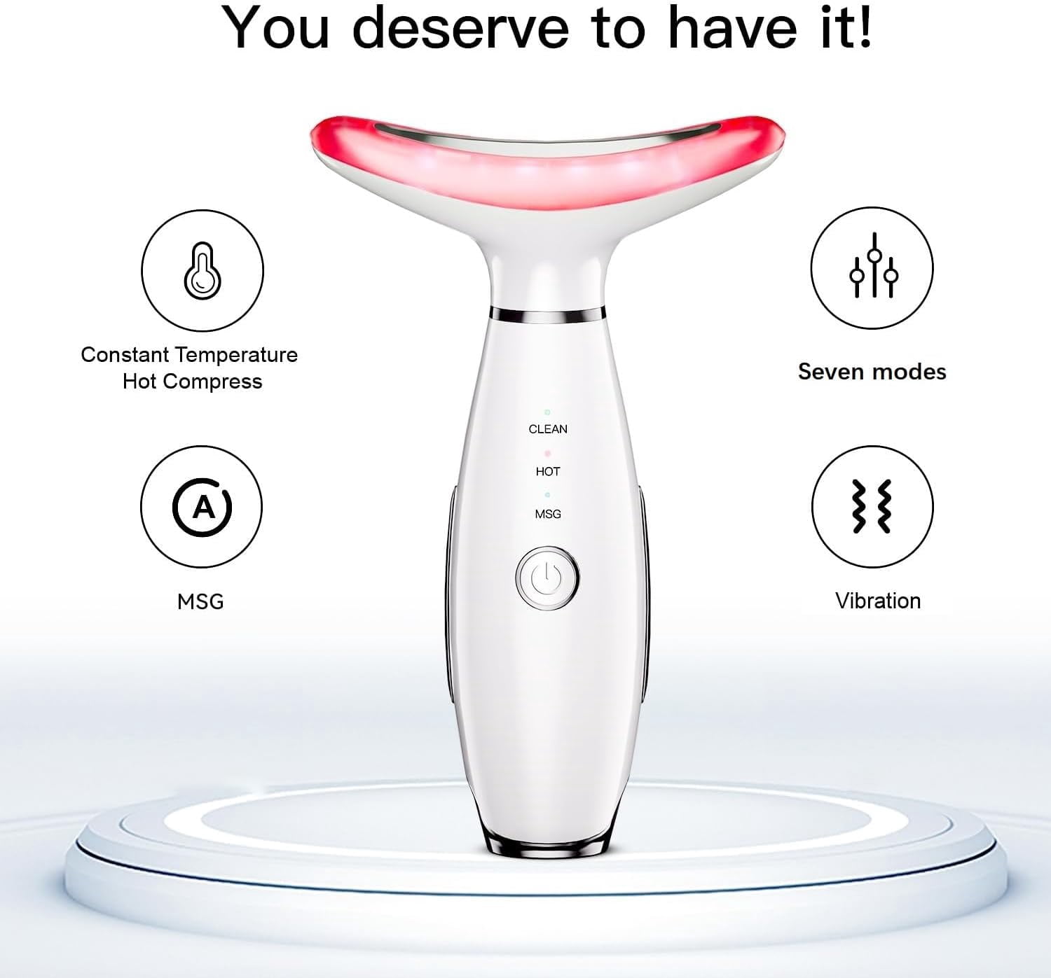 Facial Massager -7 Color Red-Light-Therapy for Face and Neck for Wrinkles, Double Chin, Vibrating Facial Massager with Thermals (White)