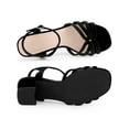 thumbnail image 4 of BLISSFUL STEP Women's Square Toe Velvet Slingback Block Heels Sandals Black 5.5, 4 of 7