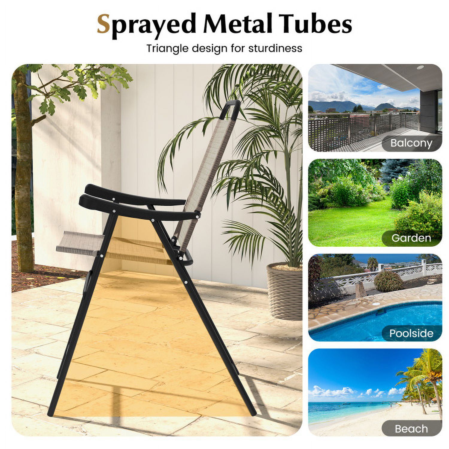 Aimee Lii Patio Folding Bar Stool Set of 4 with Metal Frame and Footrest, Outdoor Patio Furniture, Coffee