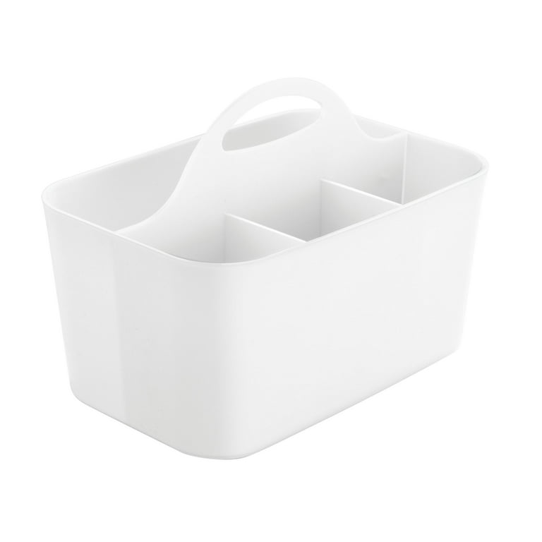 mDesign Plastic Cutlery Storage Organizer Caddy Bin Tote with Handle -  White 