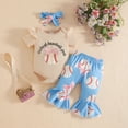 thumbnail image 2 of mgoYE Basketball Baby Girl Outfit Newborn Basketball Bow Short Sleeve Romper Flare Pants Headband Set 3Pcs Summer Outfits(Blue,0-3 Months), 2 of 7