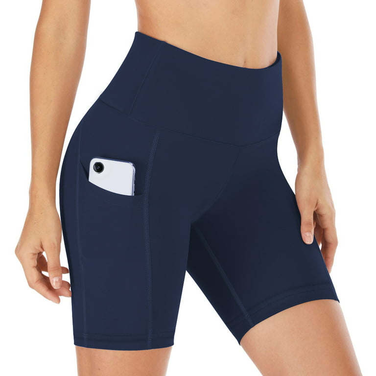 Women's Middle Waist Biker Short Side Pocket Workout Tummy Control Bike  Shorts Yoga Running Exercise Leggings - Navy blue 