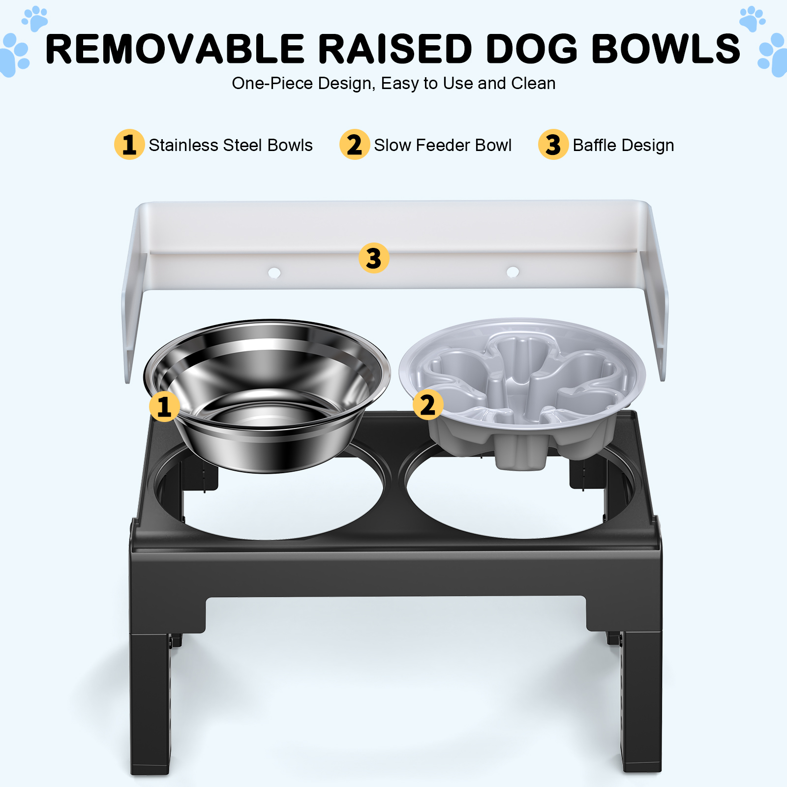 Euqvunn Elevated Dog Bowls, Raised Dogs Bowl Stand for Medium Large Dog, 6 Heights Adjustable 3.1", 8.7", 9.4", 10.2", 11", 11.8", Dog Feeder with 2 Stainless Steel Dishes &1 Slow Feeder Bowl