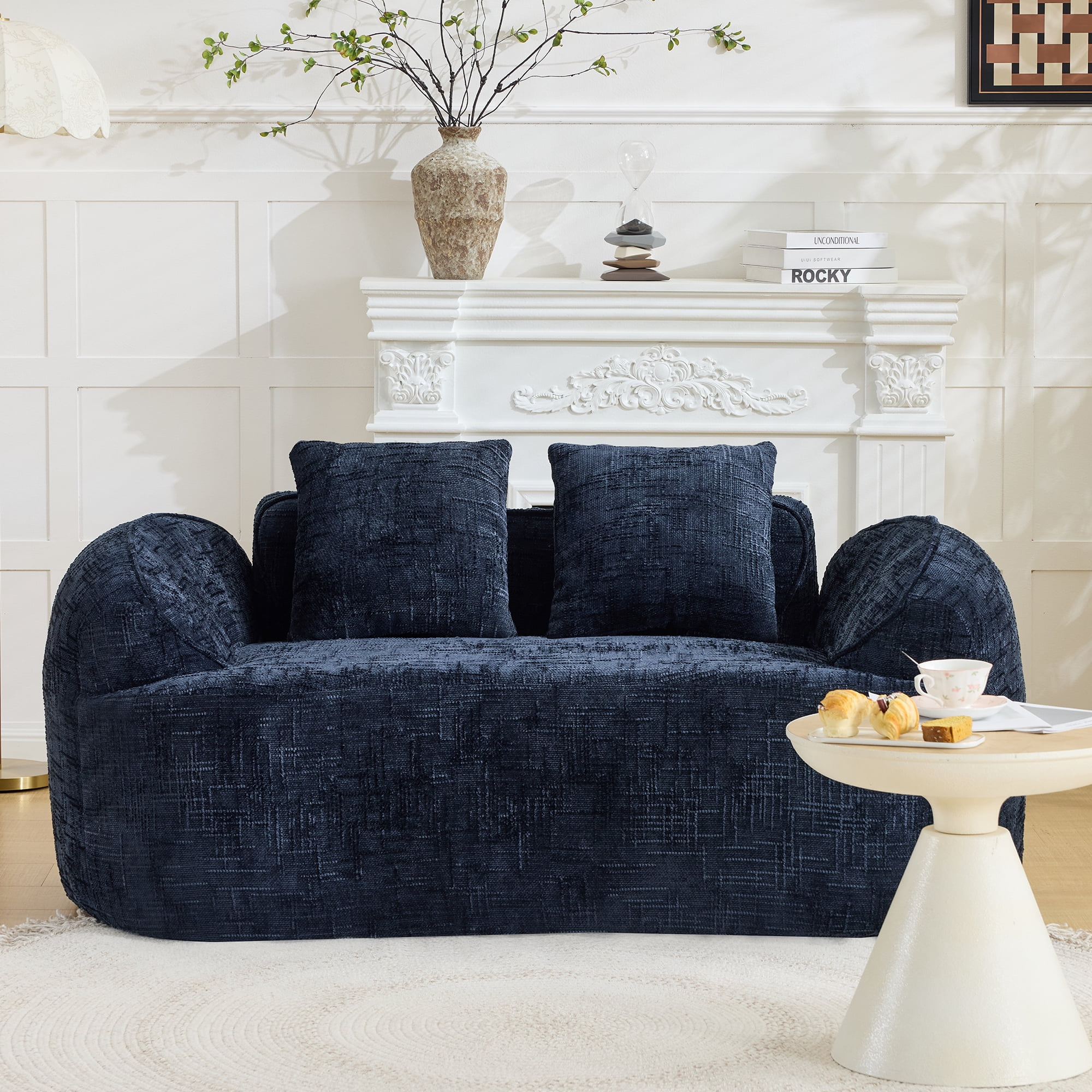 Leumius 66" 2 Seater Sofa Compress Sofa with Armrests & 2 Pillows,No Assembly Required,Compact Sofa Couch for Small Apartments,Living Room,Bedroom,Dark Blue