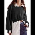 thumbnail image 1 of Sudadera Corta para Mujer, Cuello Redondo, Larga, Talla Grande, Otoño-Invierno 2025, Estilo Jersey Holgado. Negro L, 1 of 10