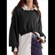 thumbnail image 1 of Sudadera Corta para Mujer, Cuello Redondo, Larga, Talla Grande, Otoño-Invierno 2025, Estilo Jersey Holgado. Negro L, 1 of 10