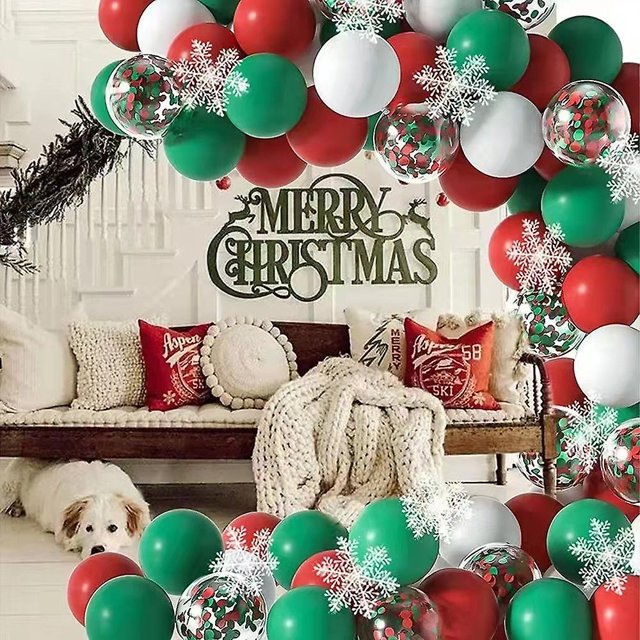 Arco de globos de Navidad Verde Rojo Blanco Piezas de confeti Piezas de copos de nieve Decoración del día de Navidad Conjunto de globos Decoración de escena de globos Guirnalda de fiesta (r XianweiShao 8390605027697