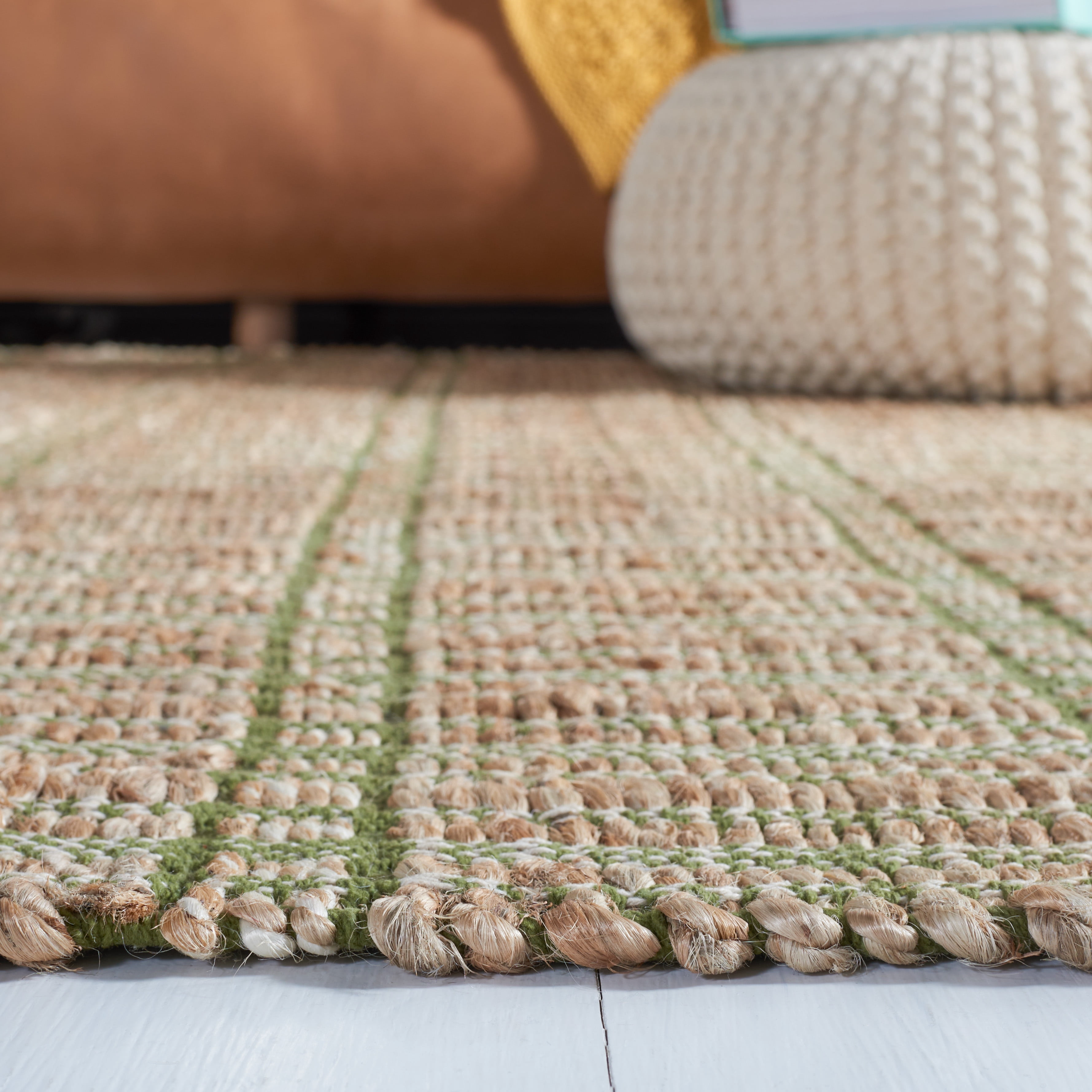 SAFAVIEH Natural Fiber Kostadin Striped Area Rug, Green/Natural, 6'6" x 6'6" Square