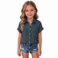 thumbnail image 5 of CPNG Girls Daily Casual Lapel Shirt Solid Color Short Sleeve Comfortable Breathable Loose Lapel Buttoned Shirts(Navy,9-10 Years), 5 of 5