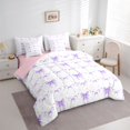 thumbnail image 2 of jejeloiu Cute Cartoon Bow 7-Piece Bedding Comforter Set,Purple Circle Dots King Bedding Sets For Bowtie Girl Reversible, 2 of 7